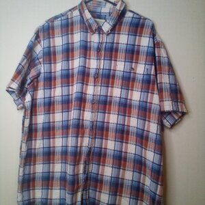 Hobbs Creek Shirt Men 2XL Button Down Short Sleeve Textured Plaid Blue Brown